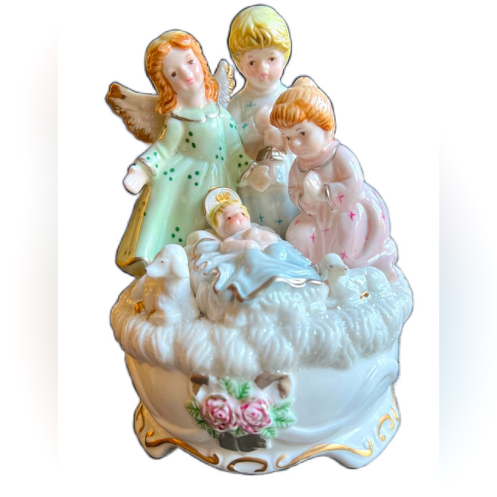 Music Box Angel Nativity by Cracker Barrel Oh Come All Ye Faithful vintage